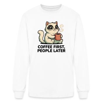 Coffee Cat: First Cup Then People - Men's Long Sleeve T-Shirt - white - Front