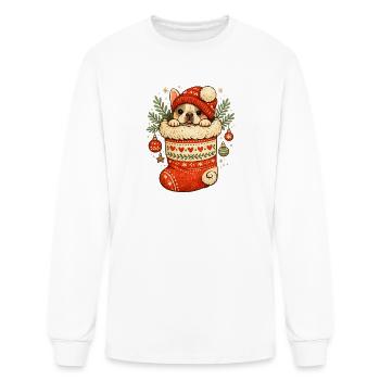 Cute Frenchie Christmas Stocking Dog Lover Shirt - Men's Long Sleeve T-Shirt - white - Front