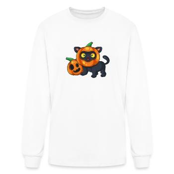 Cute Halloween Black Cat Pumpkin Vector Art - Men's Long Sleeve T-Shirt - white - Front