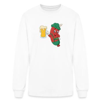 Cute German Sausage Holding Beer Mug Cartoon - Men's Long Sleeve T-Shirt - white - Front