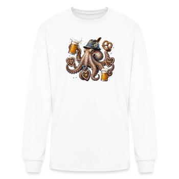 Octopus with Beer, Pretzel, and Traditional Hat - Men's Long Sleeve T-Shirt - white - Front