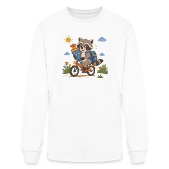 Raccoon riding a bike to school - Men's Long Sleeve T-Shirt - white - Front