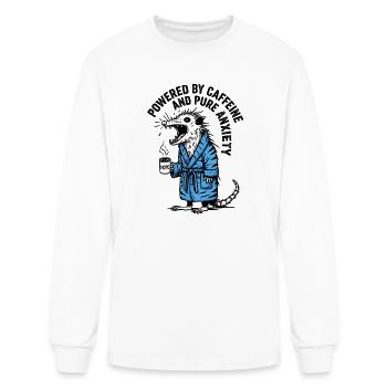 Powered By Caffeine And Pure Anxiety Funny Possum - Men's Long Sleeve T-Shirt - white - Front