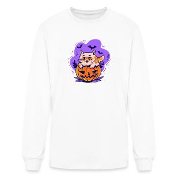 Cute Halloween Orange Cat Pumpkin Purple Art - Men's Long Sleeve T-Shirt - white - Front