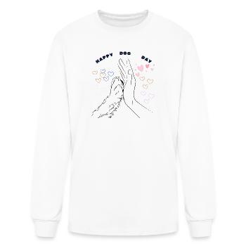 Happy Dog Day Human Hand Paw  High Five - Men's Long Sleeve T-Shirt - white - Front
