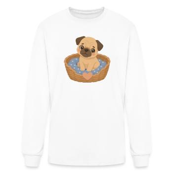 Cute pug in a dog bed with a heart - Men's Long Sleeve T-Shirt - white - Front