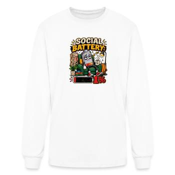 Social Battery Exhausted Cartoon - Men's Long Sleeve T-Shirt - white - Front