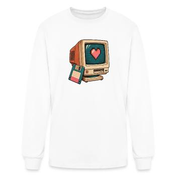 Pixel Heart on Vintage Computer - Men's Long Sleeve T-Shirt - white - Front