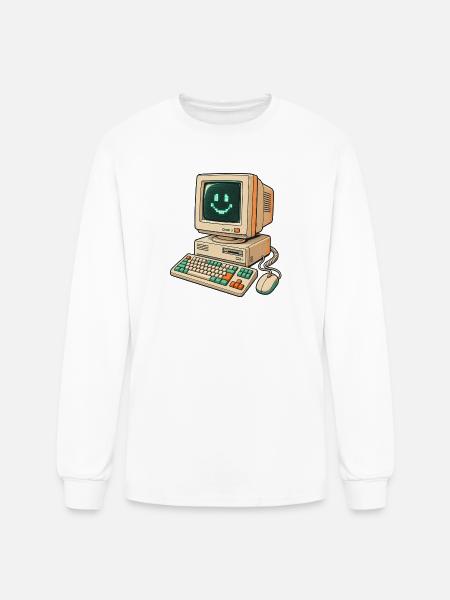Retro Pixel Smile Computer - Men's Long Sleeve T-Shirt - white