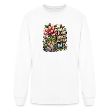 Good Things Take Time Floral Motif - Men's Long Sleeve T-Shirt - white - Front