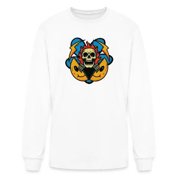 Flaming Skull Emblem Halftone - Men's Long Sleeve T-Shirt - white - Front