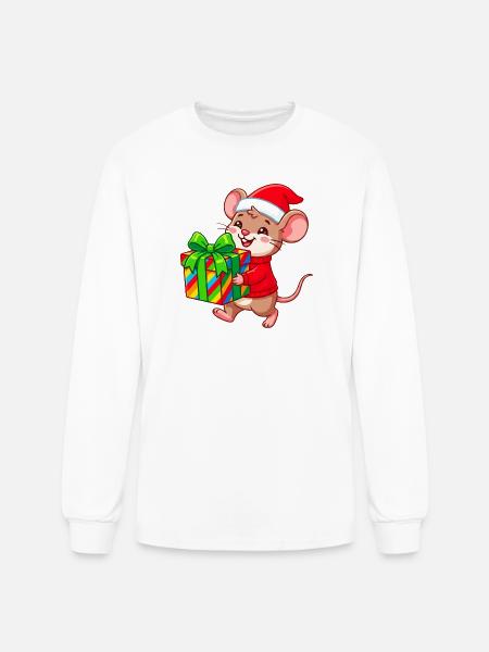 Cheerful Holiday Mouse Gift - Men's Long Sleeve T-Shirt - white