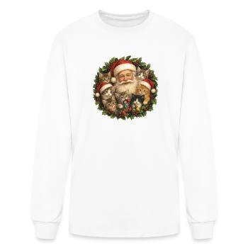 Vintage Santa Claus Kittens Cats Christmas Wreath - Men's Long Sleeve T-Shirt - white - Front