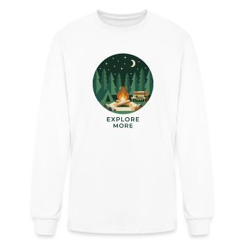 Explore More Forest Campfire Night Sky Badge - Men's Long Sleeve T-Shirt - white - Front