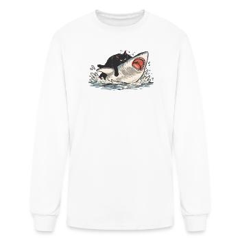 Fat Cat Vs Shark Meme - Men's Long Sleeve T-Shirt - white - Front