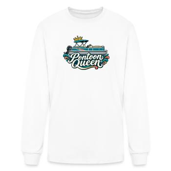 Pontoon Queen Crown Boat Tee - Men's Long Sleeve T-Shirt - white - Front