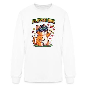 Player One Cute Cat Gamer VR Headset 8-Bit Pixel - Men's Long Sleeve T-Shirt - white - Front
