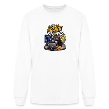 The Cat Knows Geek Mode - Men's Long Sleeve T-Shirt - white - Front