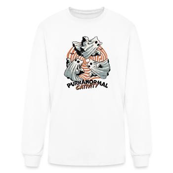 Vintage Cativity Ghost Cat Retro Halloween T-Shirt - Men's Long Sleeve T-Shirt - white - Front