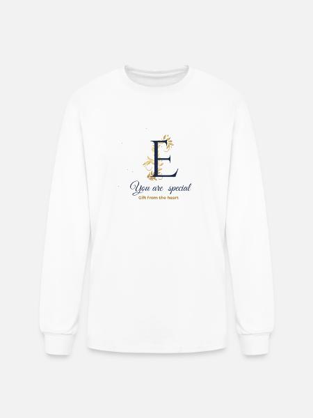Elegant E with Gold Flourish - Men's Long Sleeve T-Shirt - white
