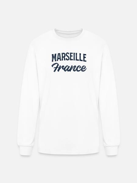 Marseille France Script Logo - Men's Long Sleeve T-Shirt - white