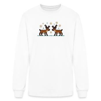 Twin Reindeer Snowfall Pixel Scene - Men's Long Sleeve T-Shirt - white - Front
