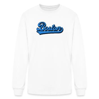 Boston Script Swoosh Logo Tee - Men's Long Sleeve T-Shirt - white - Front