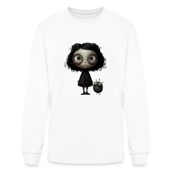 A Little Girl Wearing A Black Robe With Her Pet - Men's Long Sleeve T-Shirt - white - Front