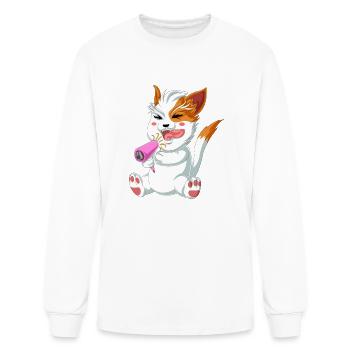 Cat With Hair Blower - Men's Long Sleeve T-Shirt - white - Front