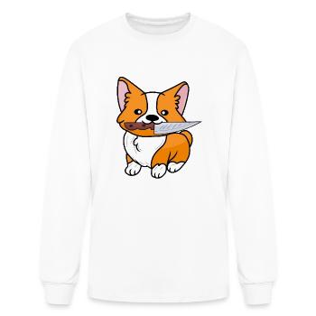 Corgi with knife T Shirt - Men's Long Sleeve T-Shirt - white - Front