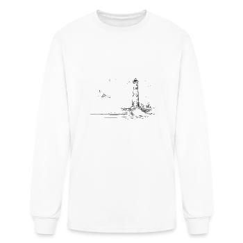 Seaside Lighthouse Nautical Sketch Art - Men's Long Sleeve T-Shirt - white - Front