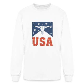 Longhorn Bull Head 4th of July American flag in - Men's Long Sleeve T-Shirt - white - Front