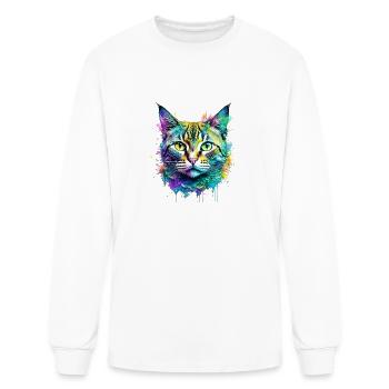 Colorful portrait of cat with colorful splashes - Men's Long Sleeve T-Shirt - white - Front