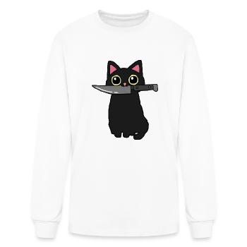 Cute cat with a knife - Men's Long Sleeve T-Shirt - white - Front
