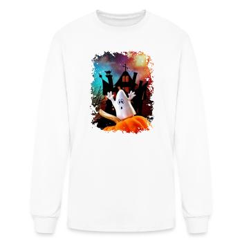 Pumpkin Ghosts Over Haunted House Tshirt - Men's Long Sleeve T-Shirt - white - Front