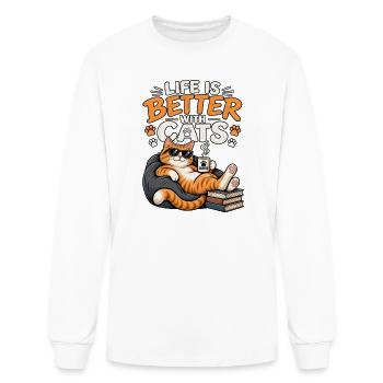 Life Is Better With Cats – Cute Funny Cat Lover - Men's Long Sleeve T-Shirt - white - Front