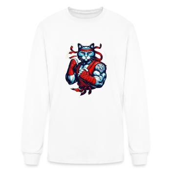 Cat Wearing a Red Bandage and Kimono - Men's Long Sleeve T-Shirt - white - Front
