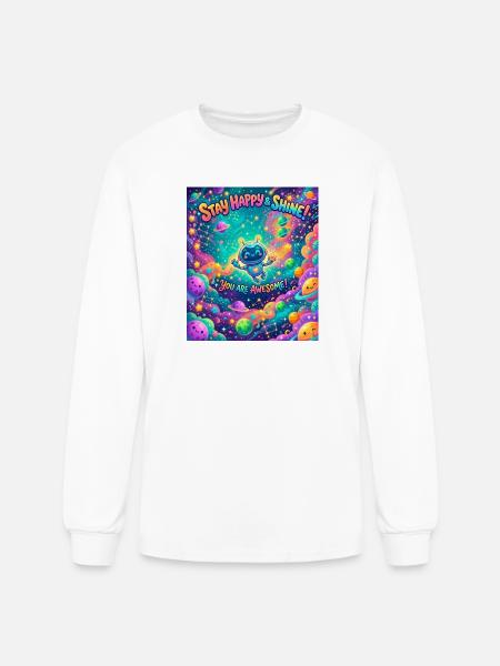 Cosmic Robot Joy Stay Happy Shine - Men's Long Sleeve T-Shirt - white