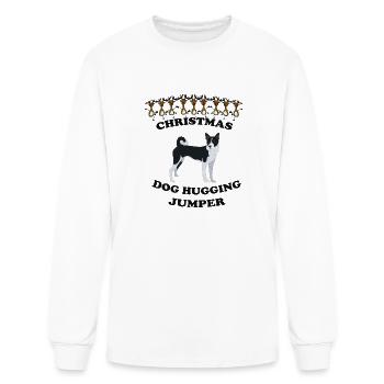 basenji hugging christmas jumper - Men's Long Sleeve T-Shirt - white - Front