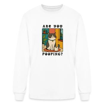 Are You Pooping Funny Grumpy Cat Bathroom Sign - Men's Long Sleeve T-Shirt - white - Front