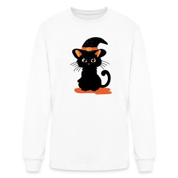halloween vibes black cat with hat - Men's Long Sleeve T-Shirt - white - Front
