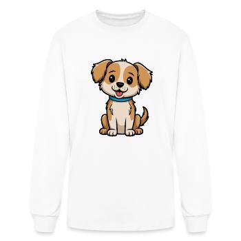 Cute Happy Dog With Blue Collar - Men's Long Sleeve T-Shirt - white - Front