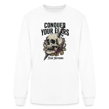 Conquer Fear Skull Dagger Artwork - Men's Long Sleeve T-Shirt - white - Front