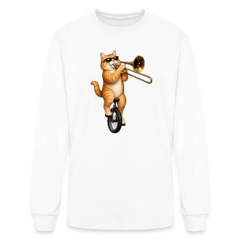 Trombone Cat Riding a Unicycle - Men's Long Sleeve T-Shirt - white - Front