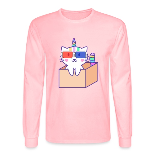 Unicorn cat with 3D glasses doing Vision Therapy! - Men's Long Sleeve T-Shirt