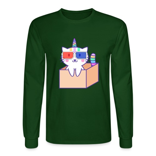 Unicorn cat with 3D glasses doing Vision Therapy! - Men's Long Sleeve T-Shirt