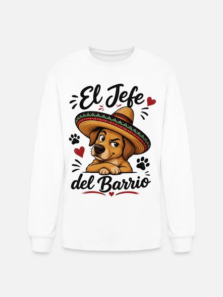 El Jefe del Barrio Dog - Men's Long Sleeve T-Shirt - white