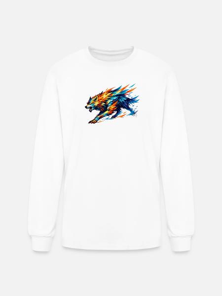 Prism Wolf in Fractal Fur - Men's Long Sleeve T-Shirt - white