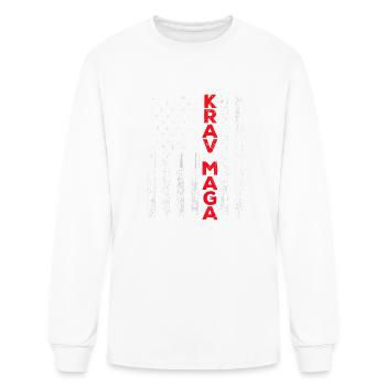Krav Maga Self Defense USA American Flag Fighter - Men's Long Sleeve T-Shirt - white - Front
