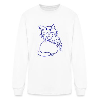 Cat Eats Yummy Salami Pizza Hunger Fast Food Mouth - Men's Long Sleeve T-Shirt - white - Front